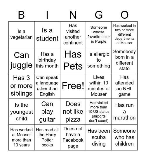 Get to Know You Bingo Card