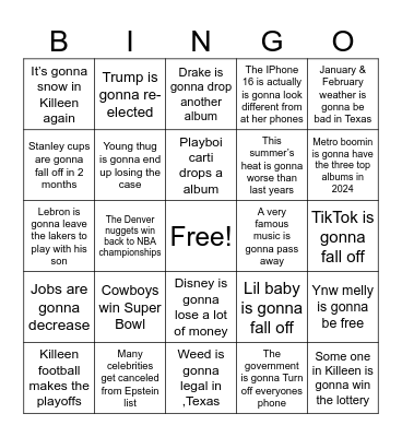Phillip Douglas 2024 predictions Bingo Card