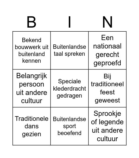 Cultuurbingo Card