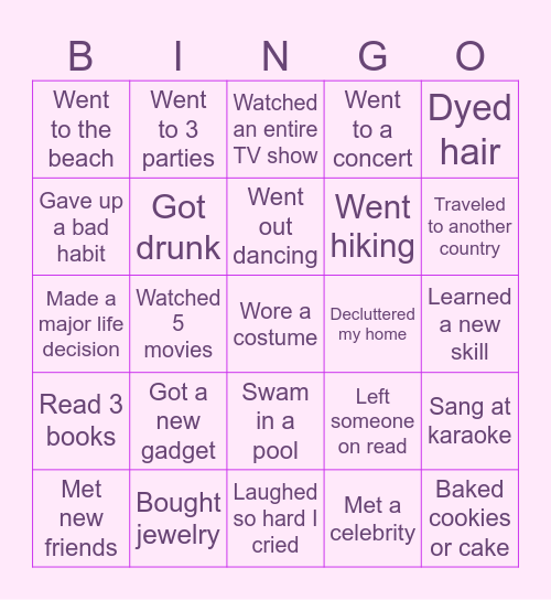 Last year I... Bingo Card