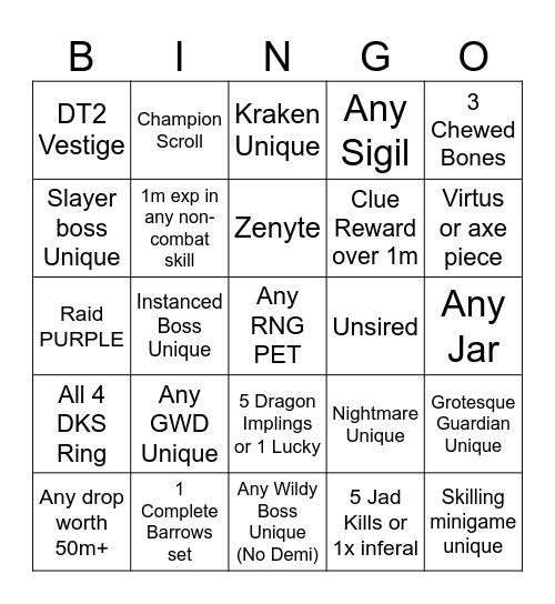 OSRS BINGO Card