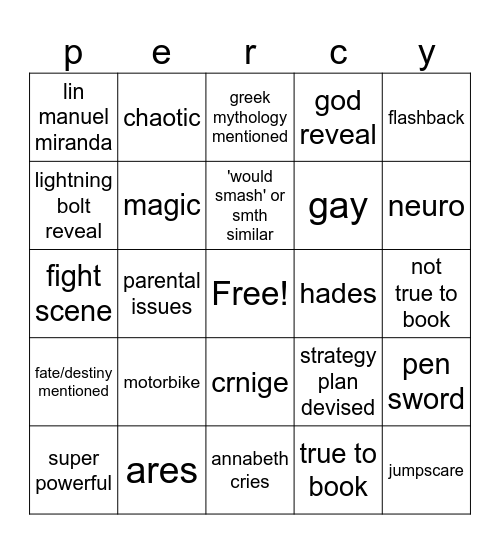 percy jackson ep today Bingo Card