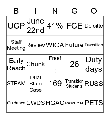 York OVR Bingo Card