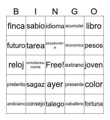 Vocabulario #3 Bingo Card
