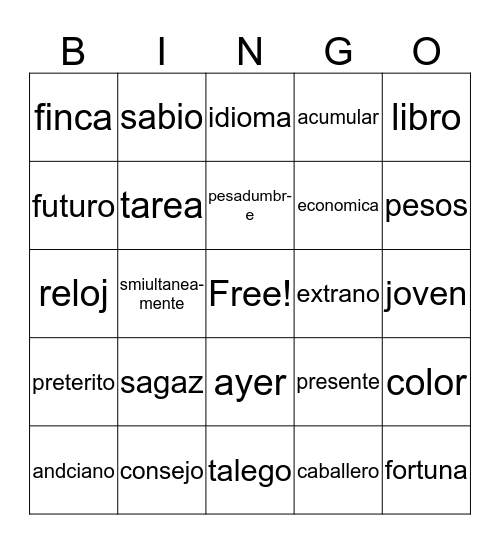 Vocabulario #3 Bingo Card