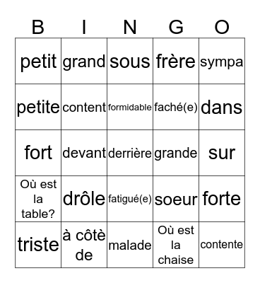 Promenades H, I, J Bingo Card