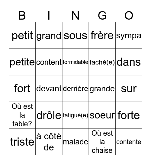 Promenades H, I, J Bingo Card