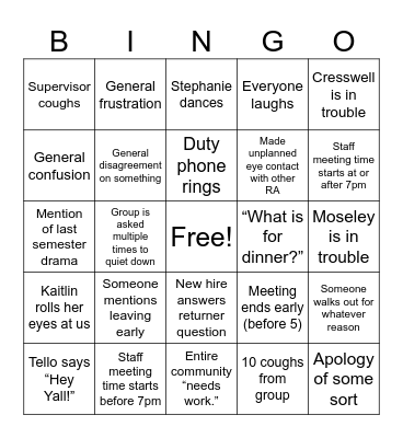 FIRST STAFF MEETING BINGO 2024 Bingo Card