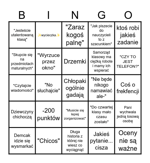 Wychowawcza Bingo Card