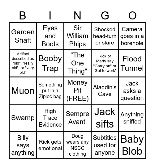 Curse of Oak Island Bingo Card