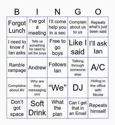 Dylan Bingo Card