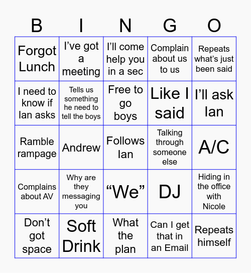 Dylan Bingo Card