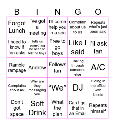 Dylan Bingo Card