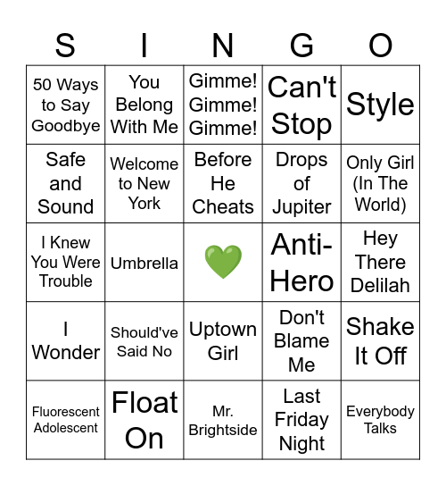 KD Singo Bingo Card