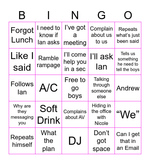 Dylan Bingo Card