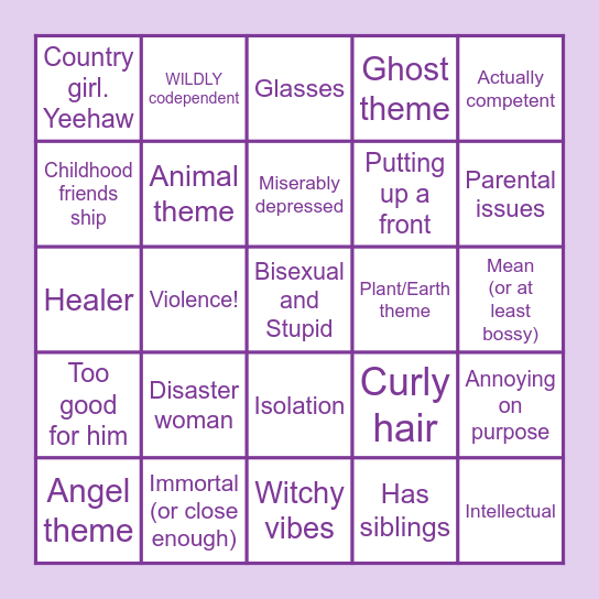 Lilac S/I Bingo Card