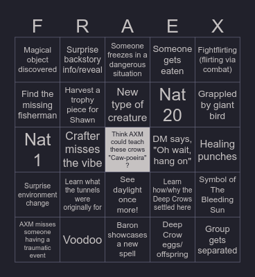 Quoth the Deep Crow "Nevermore" Bingo Card