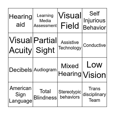 Teaching Students with Low Incidence Disability Bingo Card