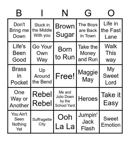 Feel Good 70's Bingo Card