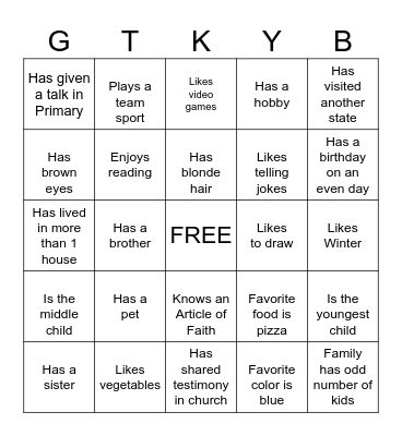 Getting to Know You Bingo Card