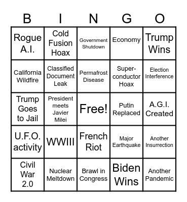 Dumpster Fire 2024 Bingo Card