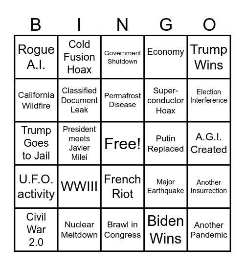 Dumpster Fire 2024 Bingo Card