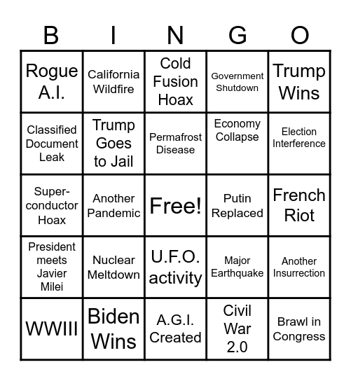 Dumpster Fire 2024 Bingo Card