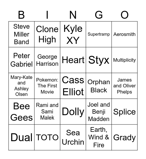 Clones, Twins, & 70s Hits Bingo Card
