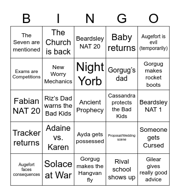 Fantasy High Junior Year!!! Bingo Card