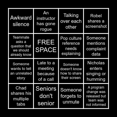 Team Bingo Card