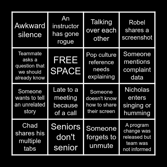 Team Bingo Card