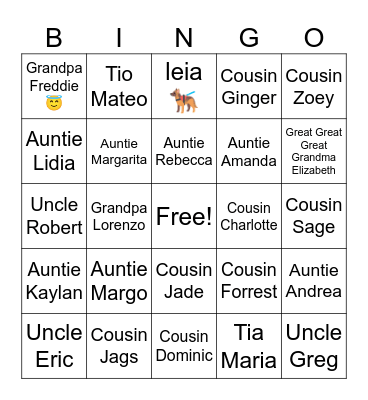Jaxx Mar's Family Bingo Card