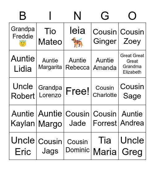 Jaxx Mar's Family Bingo Card