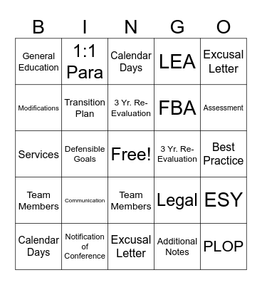 IEP Bingo Card