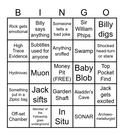 Curse of Oak Island Bingo Card