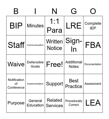IEP Bingo Card