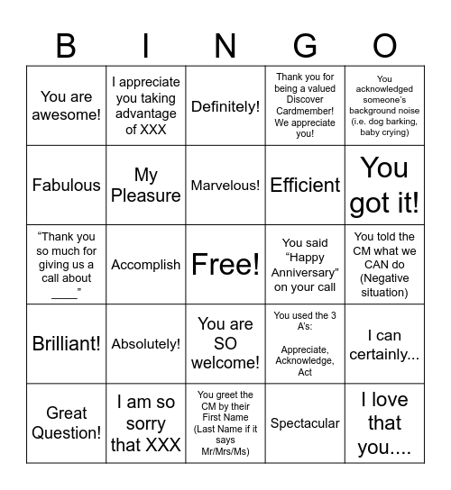 Acknowledgement and Power Word Bingo Card