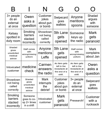 Barbican bingo Card