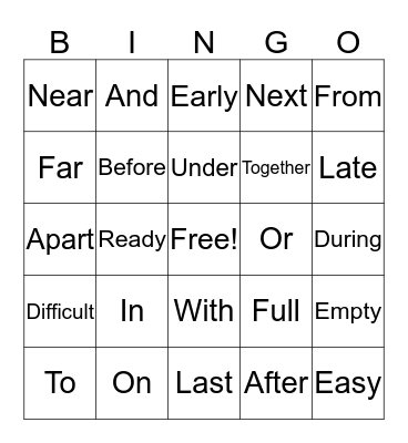 Vocabulary Bingo Card