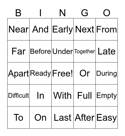 Vocabulary Bingo Card