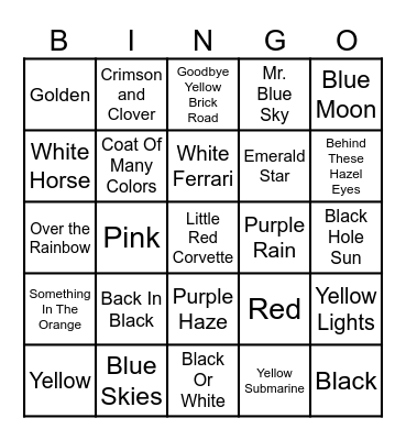 Oh, So Colorful! Bingo Card