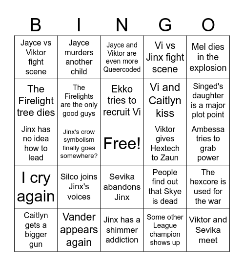 Arcane S2 Predictions Bingo Card