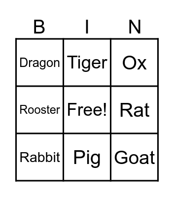 Chinese zodiacs Bingo Card