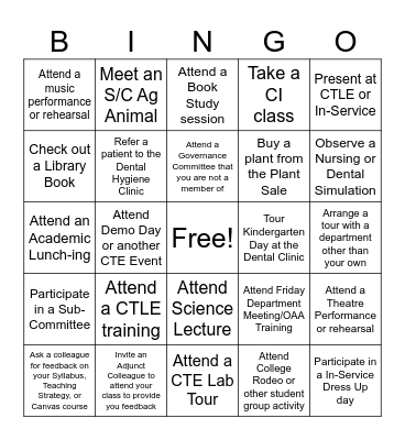 Academic Bingo Card