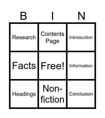 Informational Writing Bingo Card