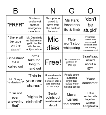 Spring trip meeting bingo Card