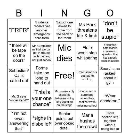 Spring trip meeting bingo Card