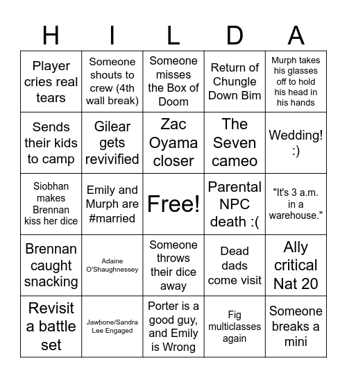 Fantasy High: Junior Year Bingo Card