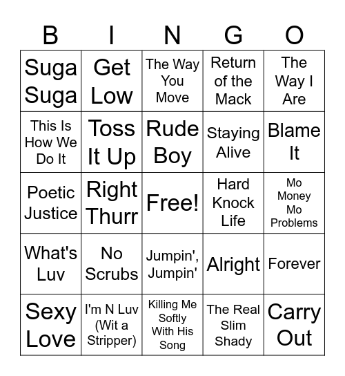 Rap & RnB Classics Bingo Card