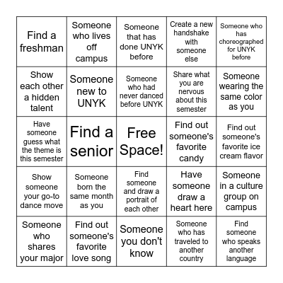 UNYK Kickoff! Bingo Card